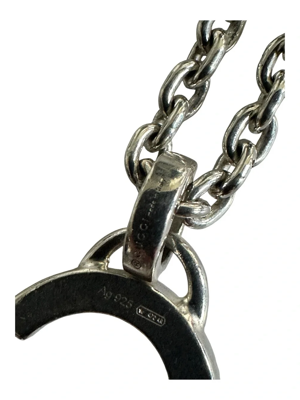 Authentic Gucci G Logo Pendant Necklace Sterling Silver 925 17” Chain Unisex